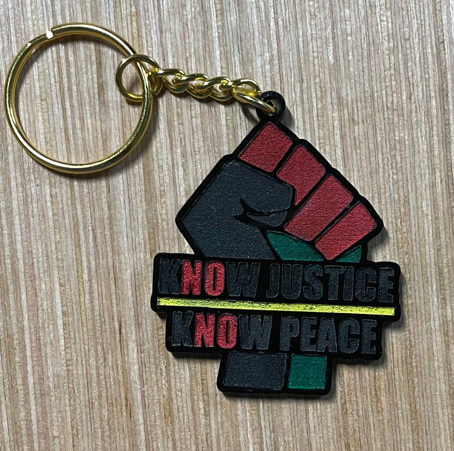 Know Justice, Know Peace keychains