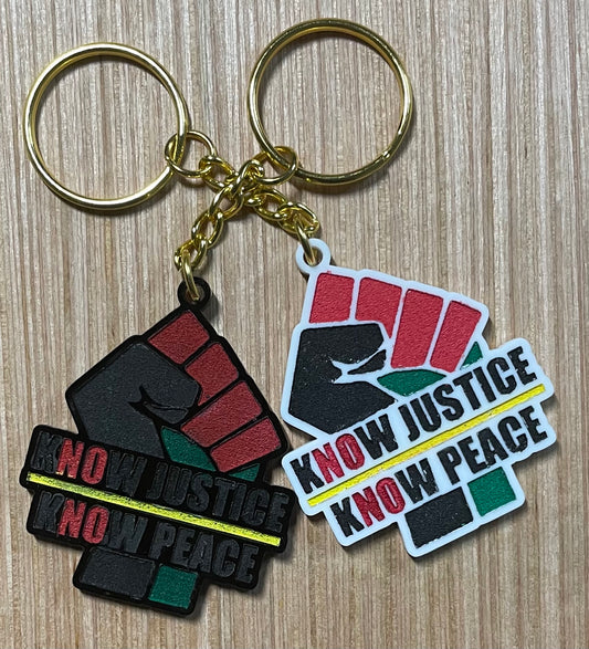Know Justice, Know Peace keychains